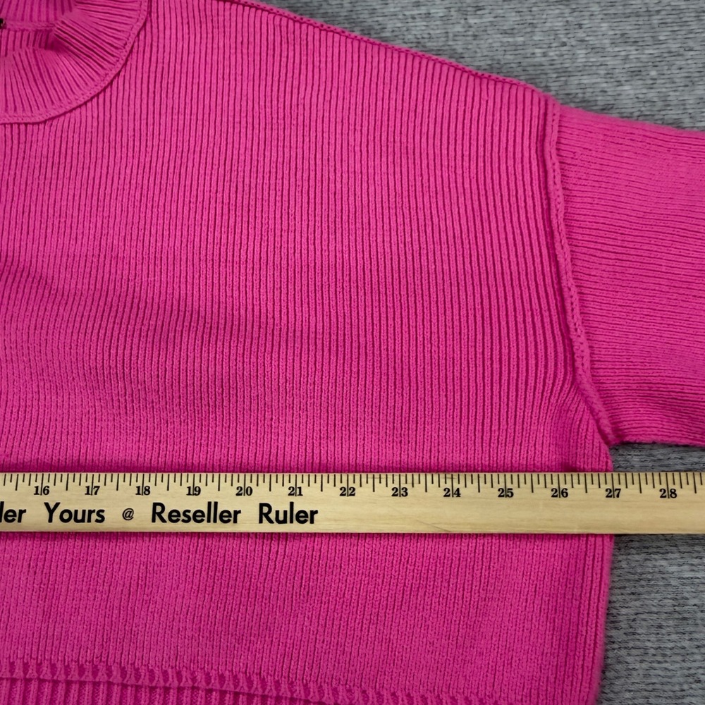 Free People Hot Pink Ribbed Knit Crop Sweater Mock Neck Boxy Mens M - Picture 7 of 16